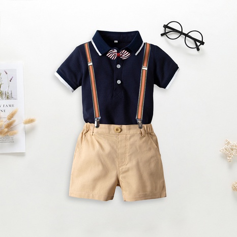 Summer new baby one-piece romper lapel overalls baby gentleman outing romper  NHSSF503759's discount tags