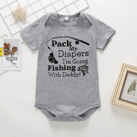Baby gray letters climbing clothes children spring and summer triangle one-piece romper NHSSF503762's discount tags