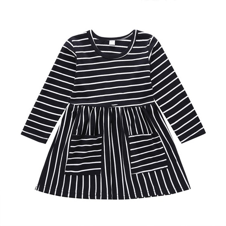 New Striped Long Sleeve Dress Children's Round Neck Dress Skirt Cross-border Casual Skirt's discount tags