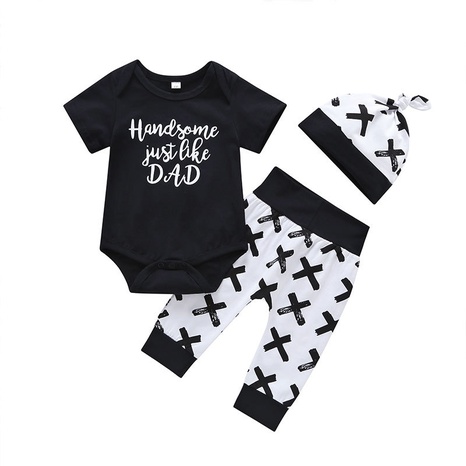 children's clothing baby long-sleeved romper black X pattern trousers three-piece suit NHSSF503804's discount tags