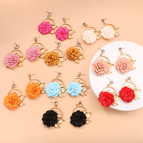 Autumn and winter new fabric flower earrings multi-layer petal pasting ethnic flower earrings's discount tags