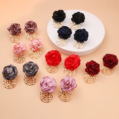 Korea Fabric Flower Earrings Autumn New Retro Multilayer Spiral Metal Pendant Rose Earrings