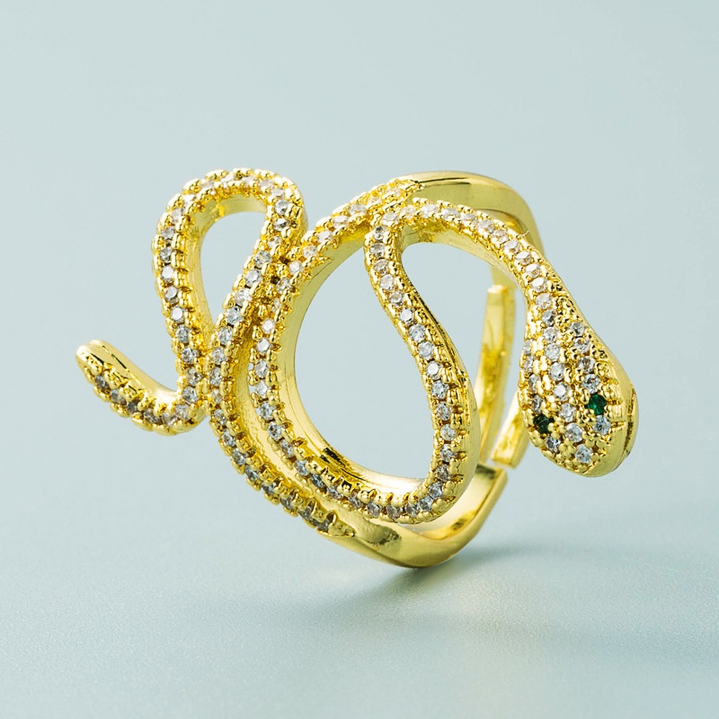 design geometric serpentine winding copper microinlaid zircon ring fashion open ring