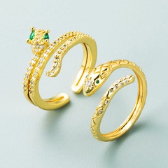 European and American fashion snake-shaped open copper micro-inlaid zircon ring jewelry