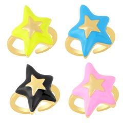 new style copper-plated gold dripping oil five-star ring ring simple star open ring