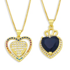 European and American crown zircon heart copper necklace