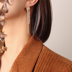 long tassel earrings full zircon inlaid sparkling earrings titanium steel jewelry