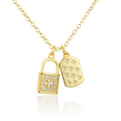 new lock tag combination copper gold-plated inlaid zirconium necklace