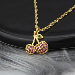 fashion cherry copper inlaid zircon fruit pendant necklace