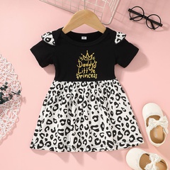 2021 summer short-sleeved dress baby letter round neck A-line skirt fashion leopard skirt