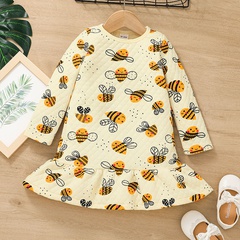 2021 autumn long-sleeved dress animal pattern round neck A-line skirt children's clothing wholesale