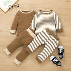 Striped children's casual pullover two-piece casual baby long-sleeved tops and pants suit