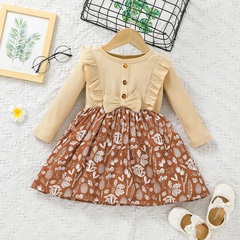 spring and autumn long-sleeved dress printing baby stitching skirt children's clothing