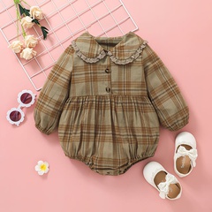 cute plaid triangle romper fall 2021 baby long-sleeved romper children's clothing