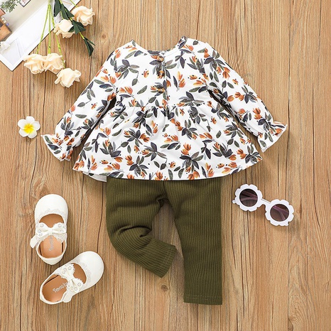 2021 Baby Girl Printed Top + Pants Set autumn flowers two-piece set  NHLF504674's discount tags