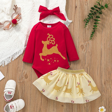 Wholesale Christmas Skirt Set Baby Elk Printed Romper Short Skirt Two-piece Set NHLF504675's discount tags