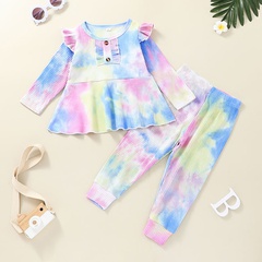 Children's clothing new fashion 2021 girls tie-dye two-piece suit long-sleeved top and pants suit