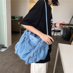 Denim canvas Harajuku tooling Korean simple solid color shoulder messenger bag