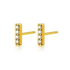 European and American simple female earrings rectangular word inlaid zircon copper earrings