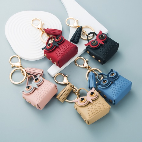Creative leather owl coin purse keychain car key pendant cute bag small ornament's discount tags