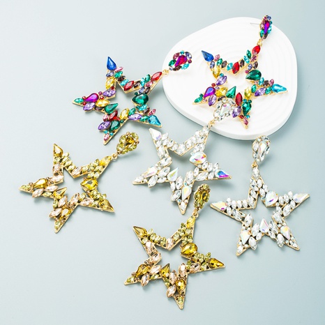 colored exaggerated diamond-studded star earrings's discount tags