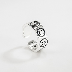 Korean 925 sterling silver retro smiley smile expression ring personality ins cold wind wild ring
