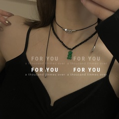 Zircon letter dripping oil niche double layered design clavicle chain necklace