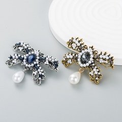 New European and American style retro alloy bow pearl brooch pendant brooch