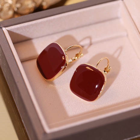 Korean retro wine red square geometric earrings female wholesale  NHOT533885's discount tags