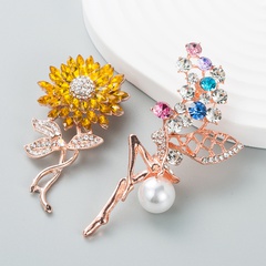 Korean pearl rhinestone sunflower brooch fashion brooch accessories wholesale