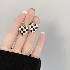 new fashion niche design sense mosaic black and white lattice earrings