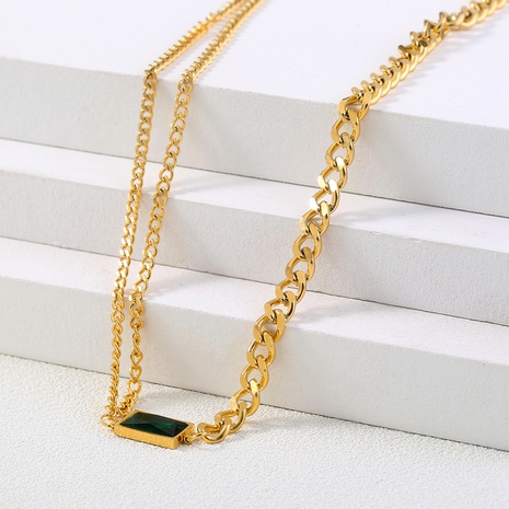 Collar de clavícula esmeralda de acero inoxidable de oro de 18 quilates simple de lujo's discount tags