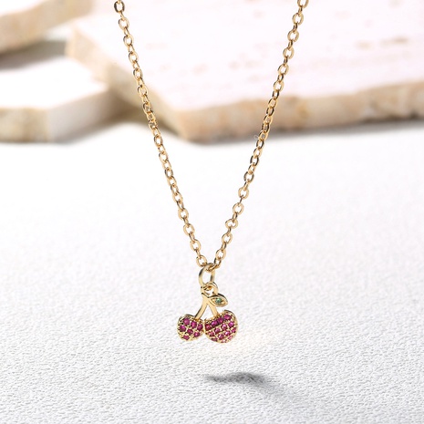 French Summer Cute Red Cherry Fruit Pendant Zircon Necklace's discount tags