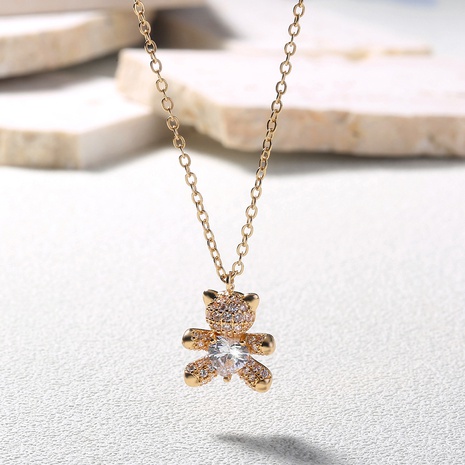 golden diamond studded Cute Bear Zircon Clavicle Chain Necklace's discount tags