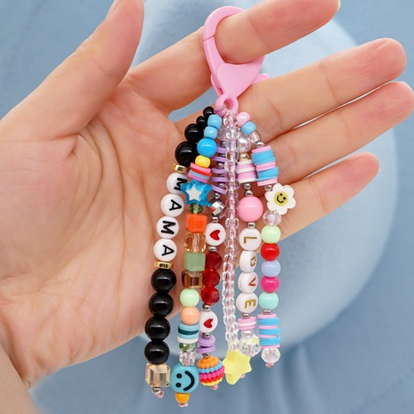 seven-color bohemian style LOVE MAMA letter bead bag key chain pendant's discount tags
