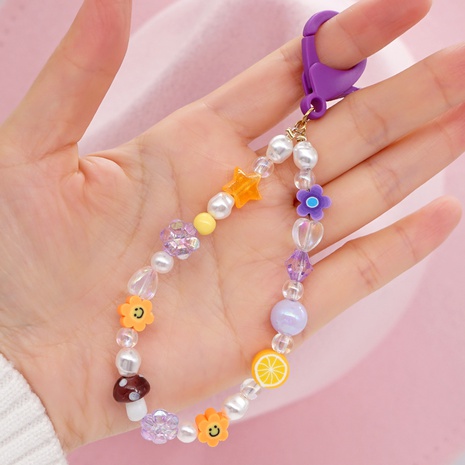 Bohemian style new flower round bead five-pointed star purple bag keychain small pendant's discount tags