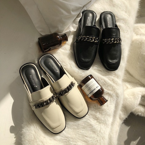 Version coréenne printemps nouveau style Muller chaussures chaîne mode demi-pantoufles sandales plates et pantoufles's discount tags
