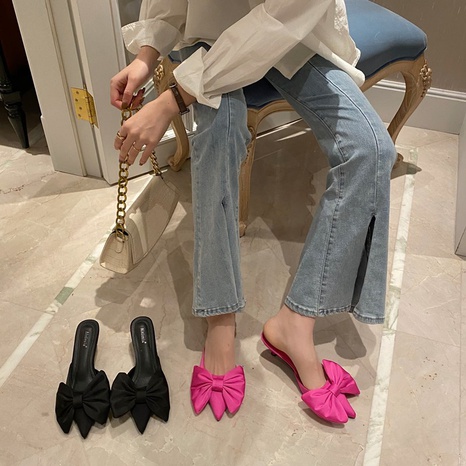 Primavera nuevo estilo sandalias de tacón de aguja con lazo grande y zapatillas zapatos Muller con punta puntiaguda's discount tags