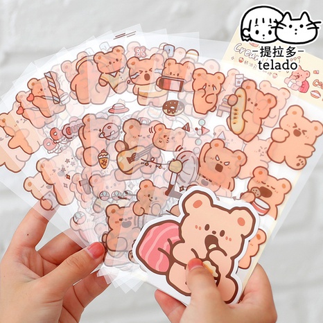 cream bear and rabbit sticker bag PET cartoon hand account sticker wholesale  NHDW520061's discount tags