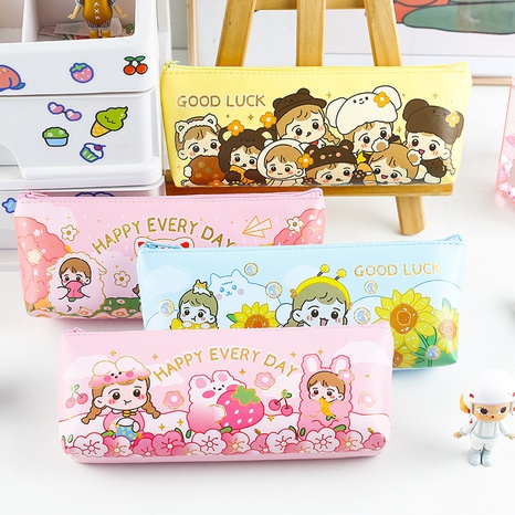 cute cartoon pattern triangle pencil case cute leather stationery bag stationery box NHDW520083's discount tags