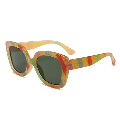 glitter rainbow color diagonal stripes square European and American fashion luxury sunglasses's discount tags