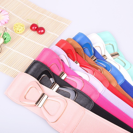 fashion solid color elastic waistband spray paint alloy buckle wide waist belt's discount tags