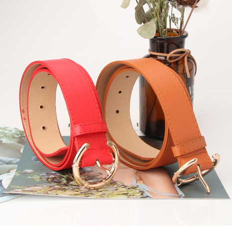 fashion alloy C-shaped buckle head lychee pattern imitation leather belt's discount tags
