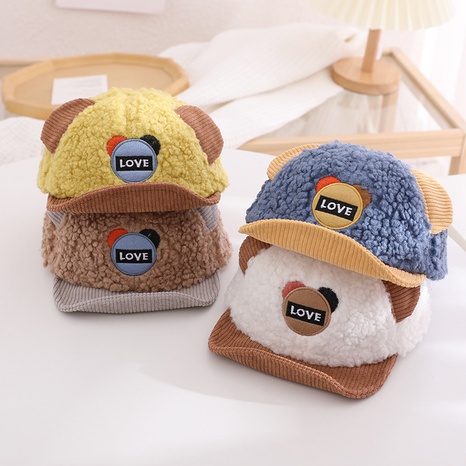 cartoon ears lamb wool peaked cap baby wide brim hat autumn and winter warm hat's discount tags