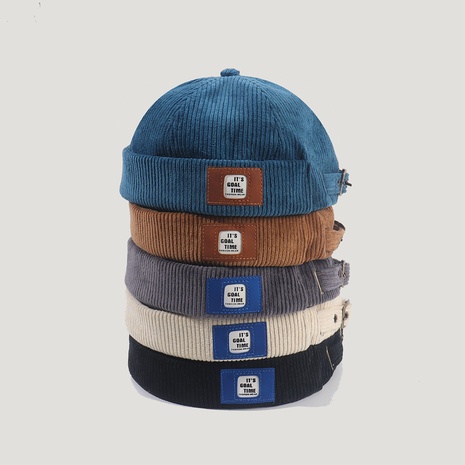 Otoño / invierno nuevo sombrero de pana con logotipo de pu sombrero con letra's discount tags