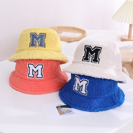 Korean winter new children's fisherman hat embroidery letter M warm hat's discount tags