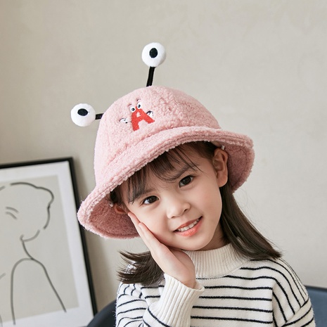 New children's wool fisherman hat autumn and winter embroidered A letter warm hat's discount tags