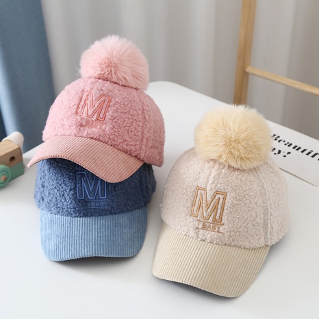 2021 autumn and winter new children's wool ball embroidery letters warm baseball cap's discount tags