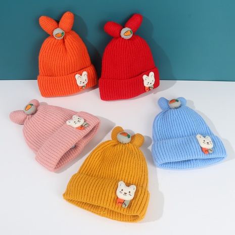 new thick woolen hat cute radish bunny knitted hat vertical pattern winter Children's hat's discount tags