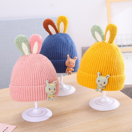 cute baby cartoon rabbit woolen hat 2021 winter new children's knitted hat warm's discount tags